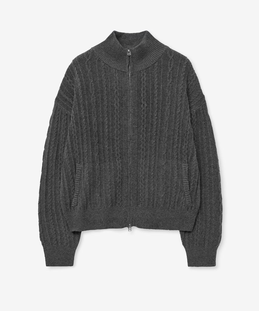 MINAV Shelter Wool Cable Knit Zip-Up [Charcoal]