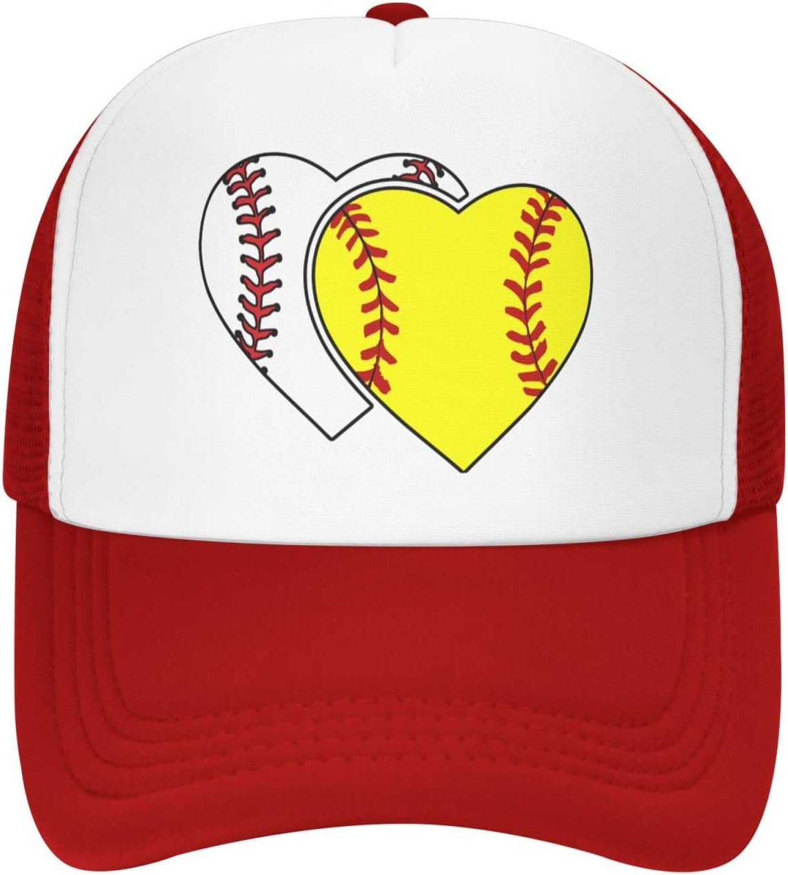

Softball Heart Graphic Trucker Hat Polyester Mesh Adjustable Baseball Cap Casual for Men Women One Size
