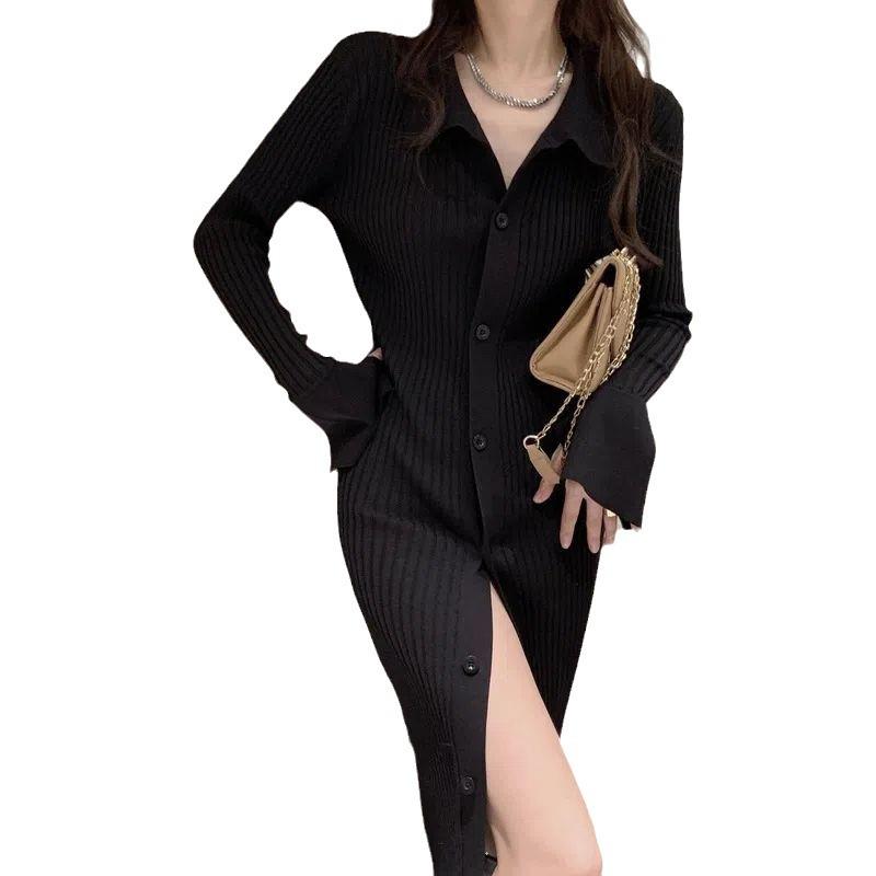 2024 Autumn Women's Slimming French POLO Collar Knitted Dress