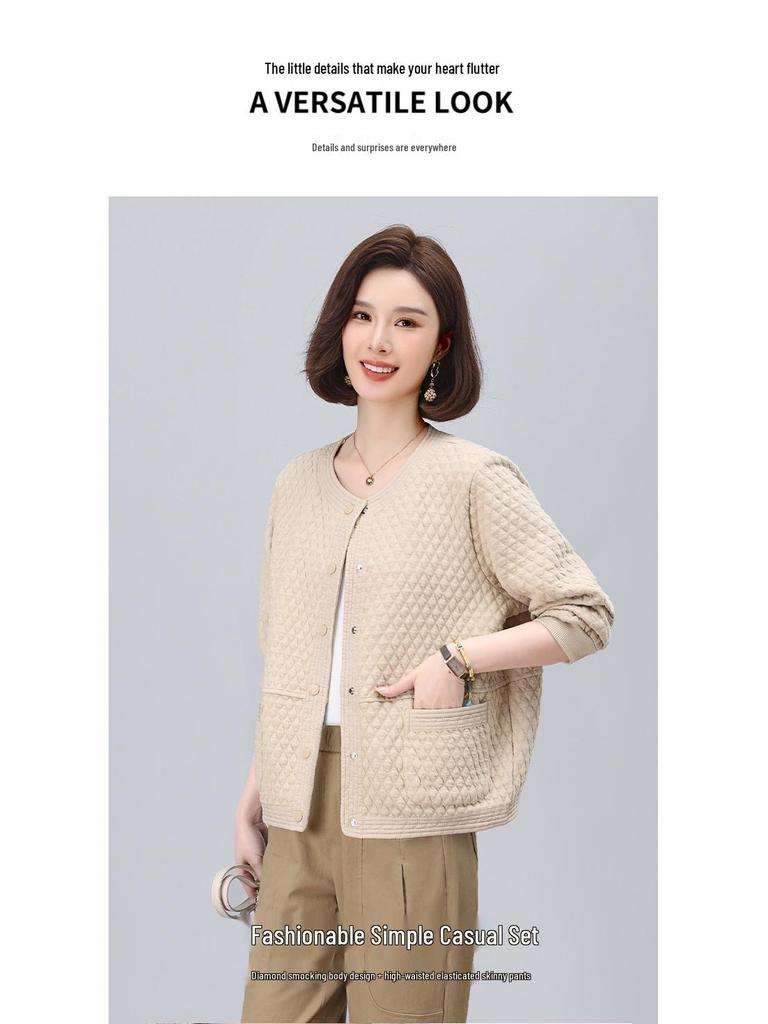 Women's Spring/Autumn Loose Baseball Jacket - Button Cardigan Top for Middle-Aged Moms (2025 Collection)
