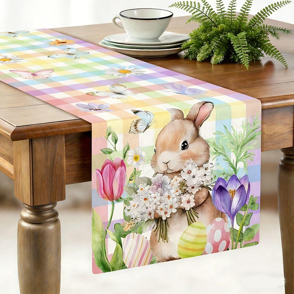 Oil-resistant Easter Table Flag Waterproof Easter Table Runner Table Cover  Home Decor