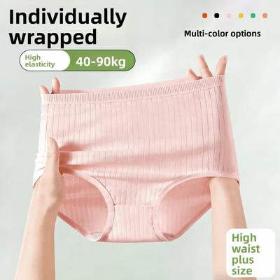 Large Size Women Spring and Autumn High Waist Belly Lift Hip Antibacterial Crotch Waist Breathable Hip Briefs