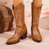 Fashion 2025 Spring and Fall Fashion Pointy Solid Color Women's Mid-calf Boots with Mid-heel Sleeves Embroidered Western Cowboy Boots