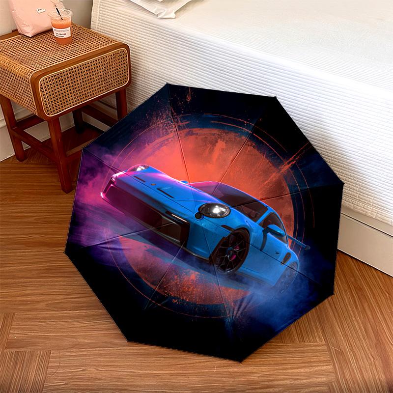1 PC Automatic Folding Umbrella - Blue Car Pattern, Portable & Foldable Design with 8 Ribs, Christmas Birthday Gifts