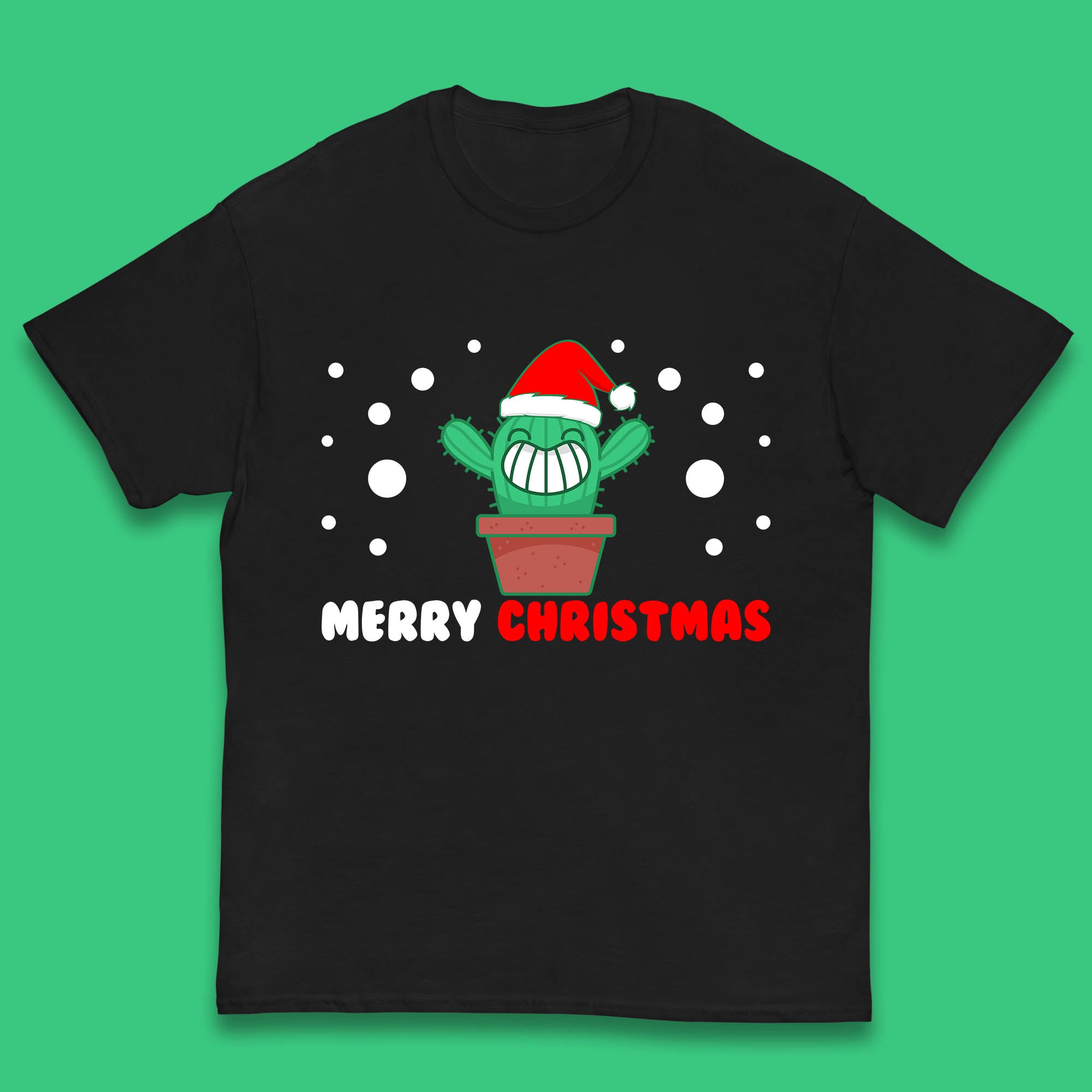 

Merry Christmas Kids T Shirt Little Cactus With Santa Hat Top 130