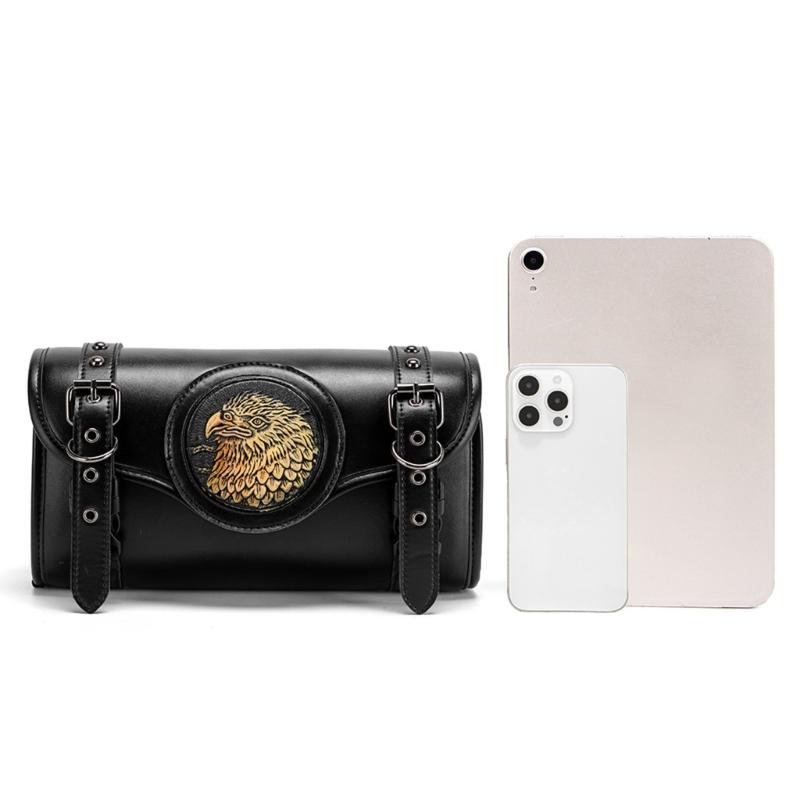 Retro Motorcycle Handlebar Storage Bag With Multiple Pockets Waterproof PU Leather For Tools And Accessories