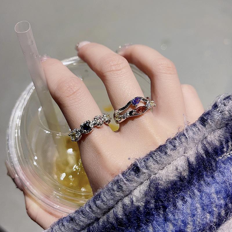 Colored Gemstones, Niche Design, Light Luxury, Open Index Finger, High-End Ring, Women'S Full Diamonds, Zircon Stacking, Wearing Personalized Rings