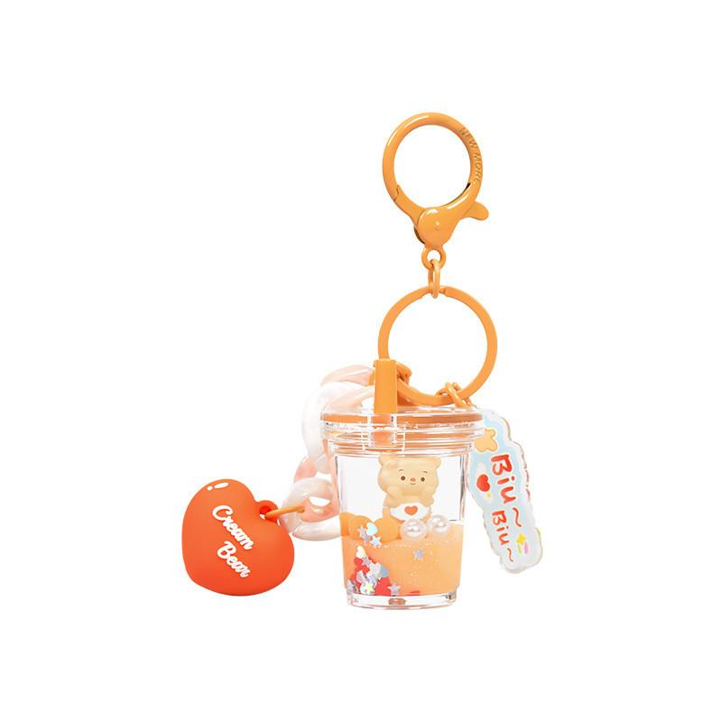 Eyecatching Pink And Orange Cream Bear Milk Tea Cup Keychain Charming Idea Gift