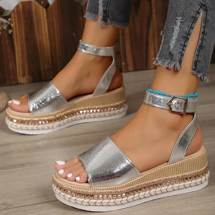 Tacchi Estivi Pantofole Piattaforma Sandali Dorati Scarpe Ciabatte Donna