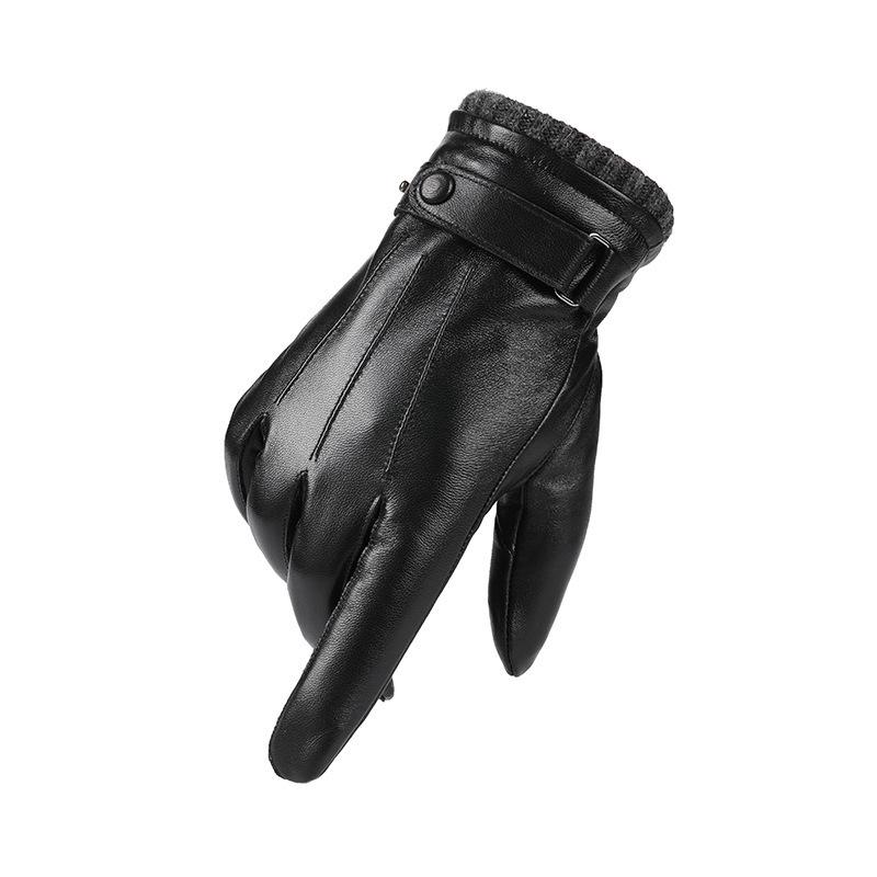 Men s Lambskin Touchscreen Motorcycle Driving Gloves - Winter Warm, Thick Velvet, Ribbed Cuff, Genuine Leather XL