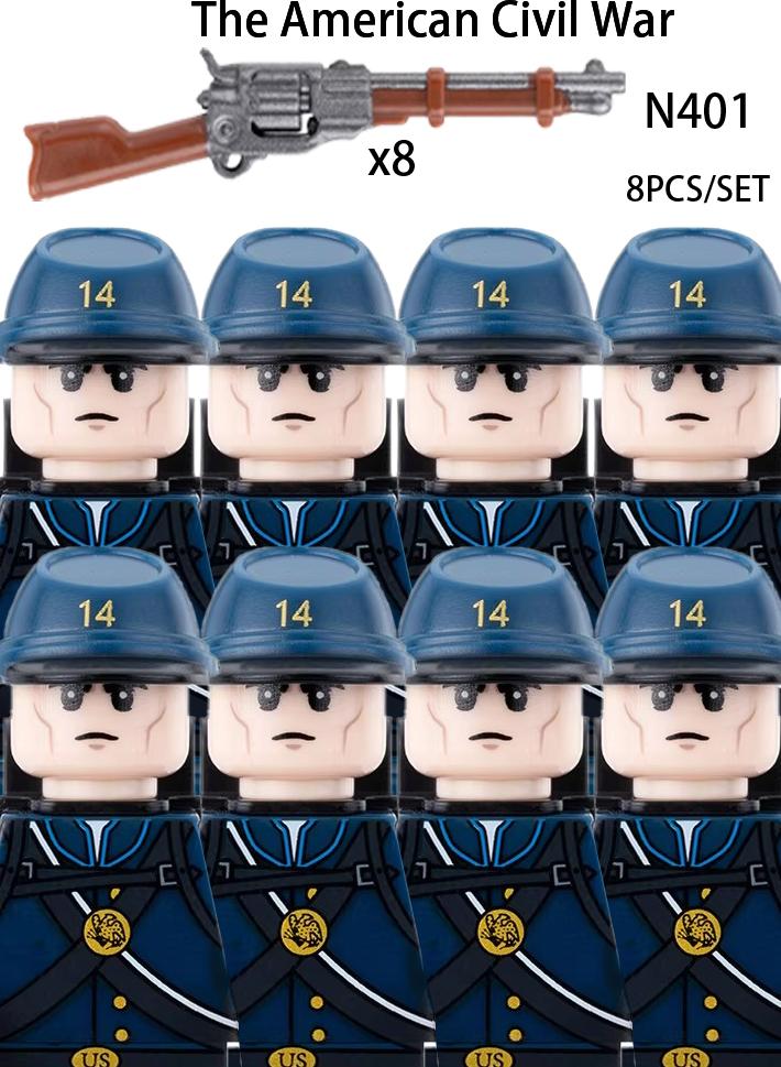 MOC Amerikos pilietinio karo kareivių figūrėlės Statybiniai kaladėlės Vienišos žvaigždės sargybiniai Ginklai Pistoletas kepuraitė Armijos pėstininkai Kaladėlės Žaislai Vaikų dovana