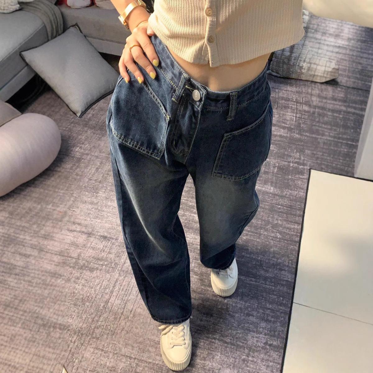 

GMXIA ретро джинсы женские летние дизайнерские Sense Niche прямые брюки с высокой талией свободные утягивающие широкие брюки XS