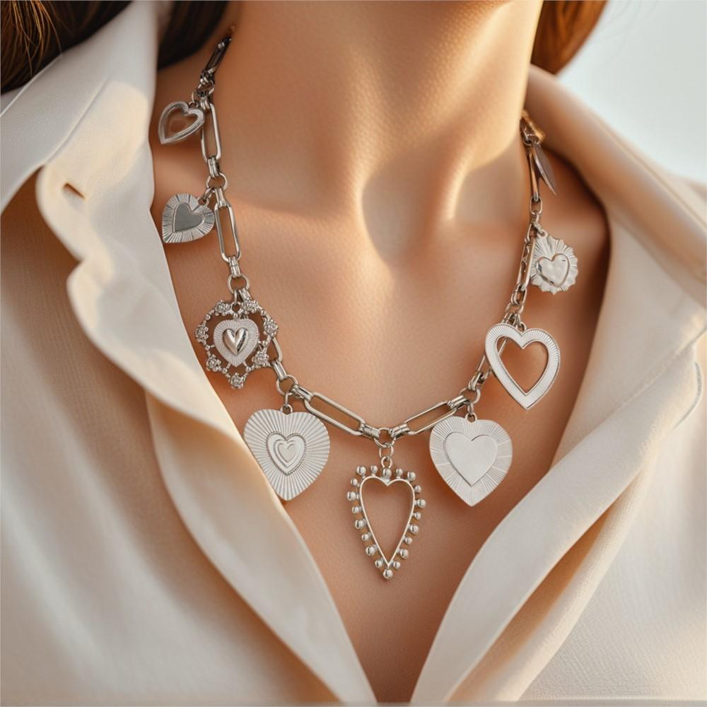 Vintage Luxury Multi Heart Design Pendant Necklace for Women Trendy All-match&Exquisite Neck Jewelry Gifts