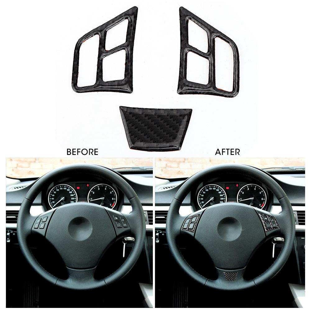 3Pcs Set Carbon Fiber Steering Wheel Sticker Trim Cover Car Interior Decor Fits for 3 Series (E90) 2005 2012