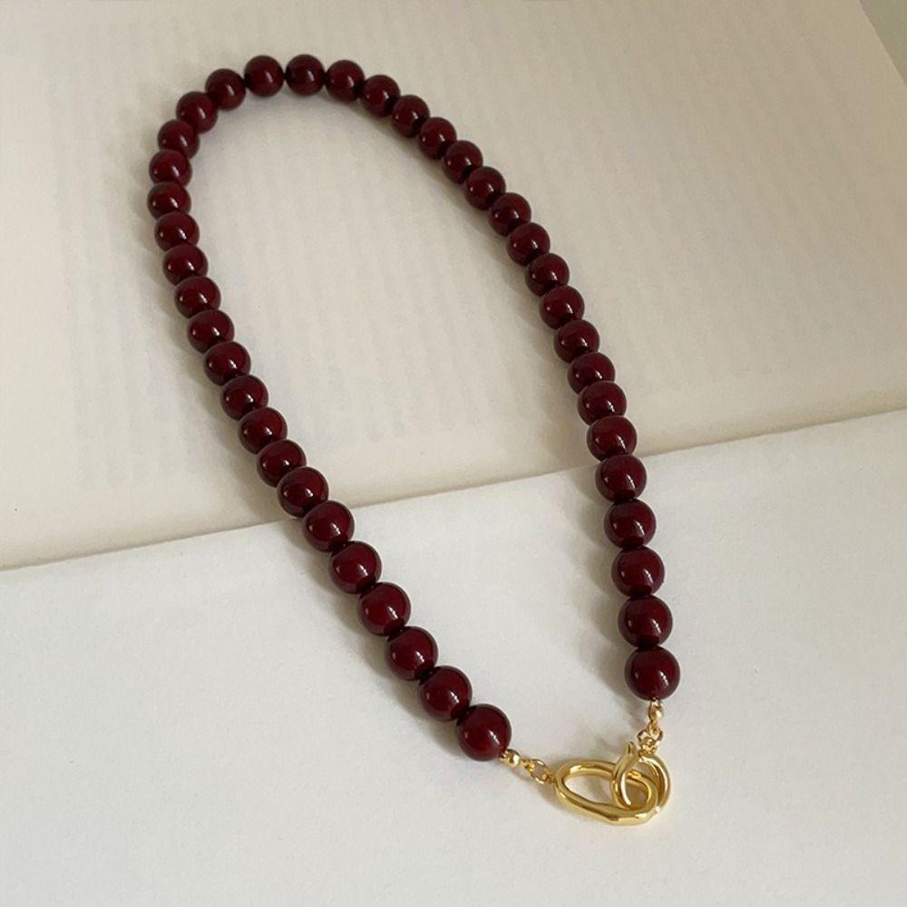 Elegant Crimson Beaded Necklace Double Toggle Clasp Strand Beaded Red Agate Necklace Women Jewelry