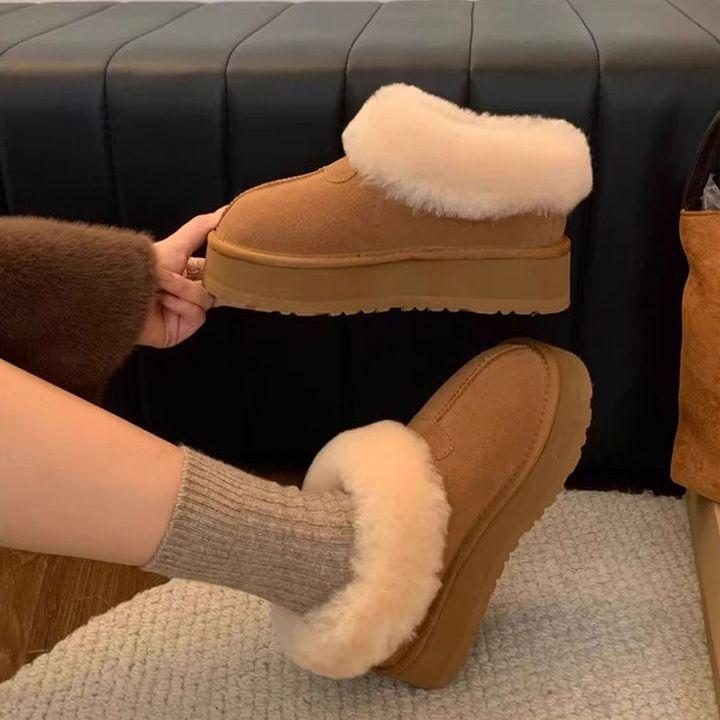 

Меховые интегрированные зимние ботинки 2025 зима новые бархатные утолщенные водонепроницаемые и нескользящие толстоподошвенные короткие сапоги Северо-восточные хлопковые туфли женские 40 малиновый