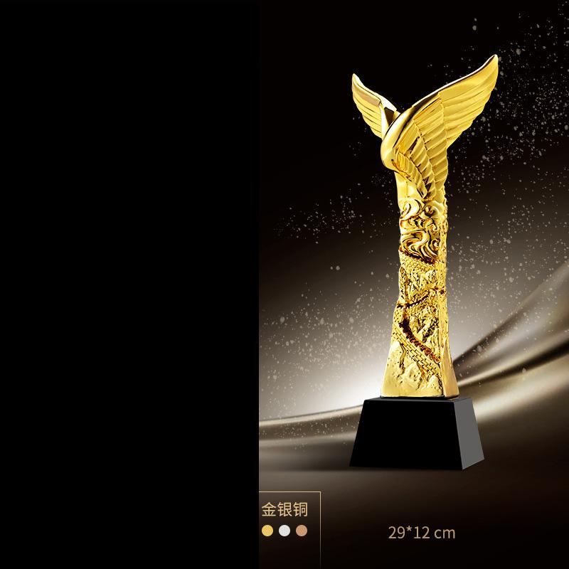 Customized Gold-plating Resin Trophy Award Souvenir, Excellent Character, Home Decoration, Creative, Crystal Base, Engraving 1Pc