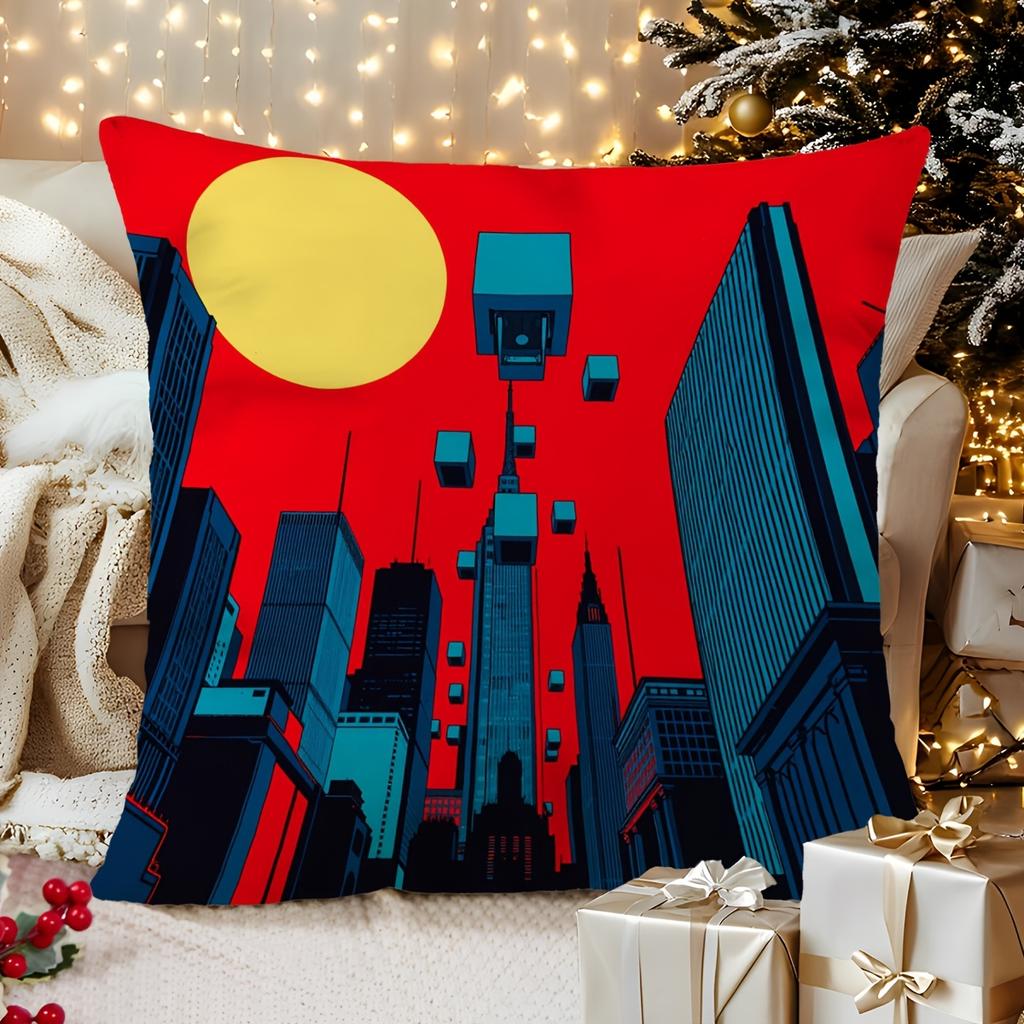 Retro Pop Art City Skyline Pillowcase Modern Geometric Abstract Cityscape Cover Cushion Home Decor Gift Art