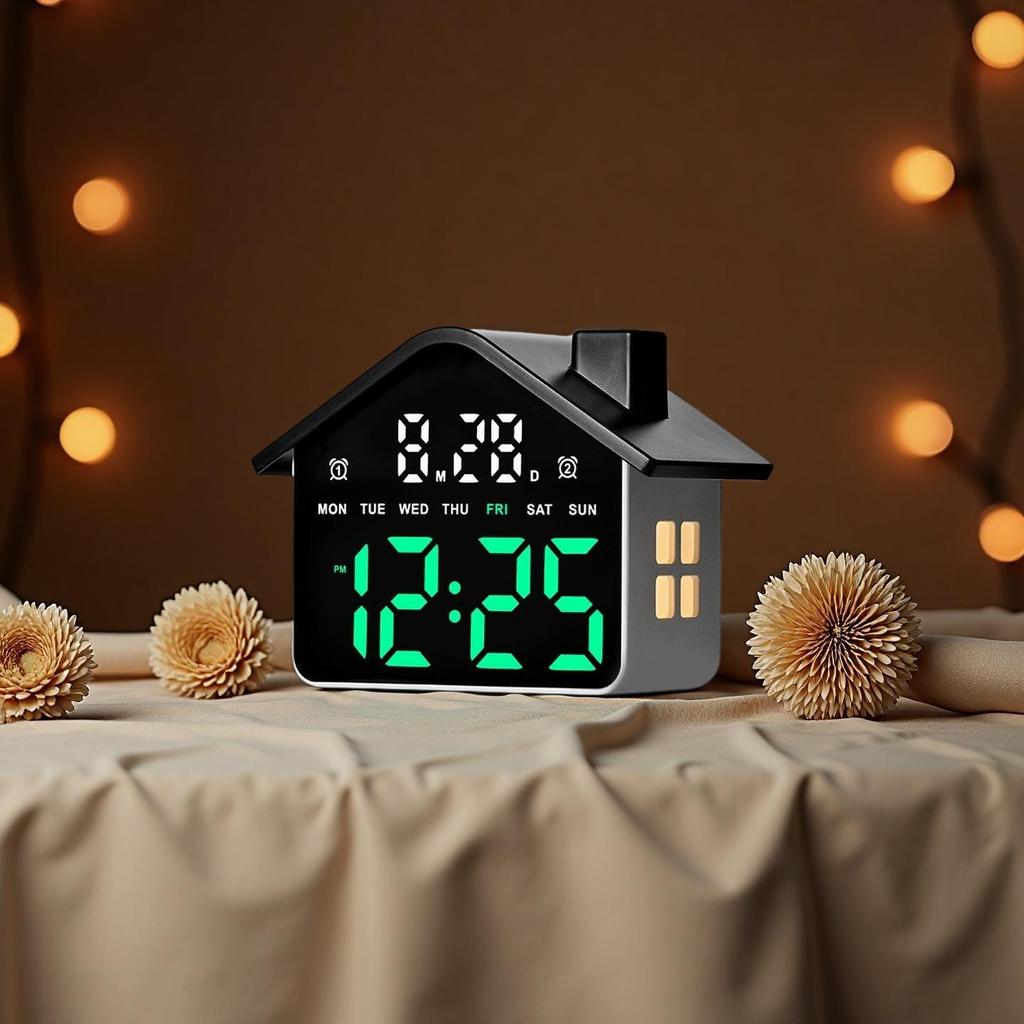 LED Digitaler Wecker Haus Sprachsteuerung Datum Woche Helligkeitsregelung Elektronische Tischuhr mit Nachtlicht 12/24H