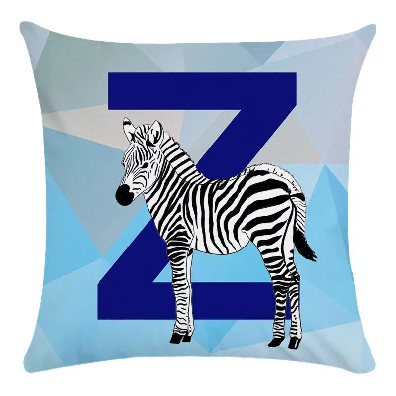 Animal Print Pillowcase Cushion Cover Super Soft Peach Skin  Fashion Blue Letter