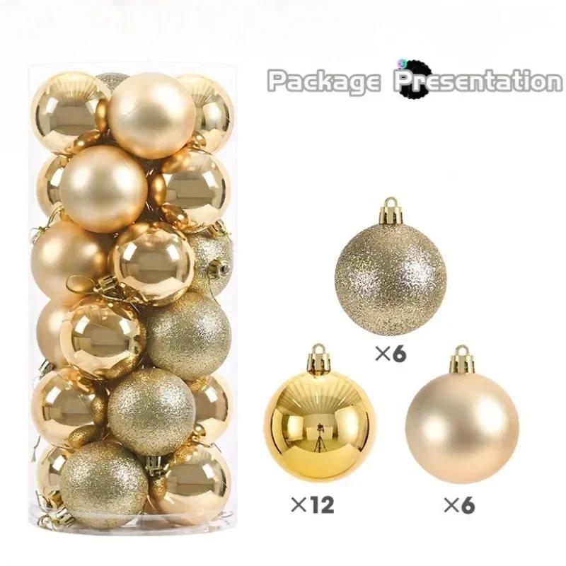 24pcs Christmas Ball Ornaments Plastics Solid Color Suspended Bauble Christmas Tree Hanging Balls Party Wedding Accessories
