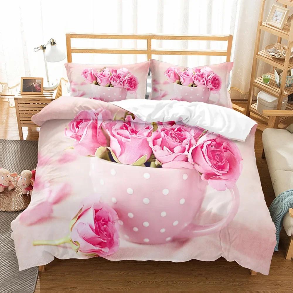

3D Bedding Duvet Cover Set 2/3 Pcs Happy Valentine S Day Bedroom Set Beddings Red Rose Days Bedclothes Jogo De Cama Bed Set Hot EU Single(135*200cm)3pcs