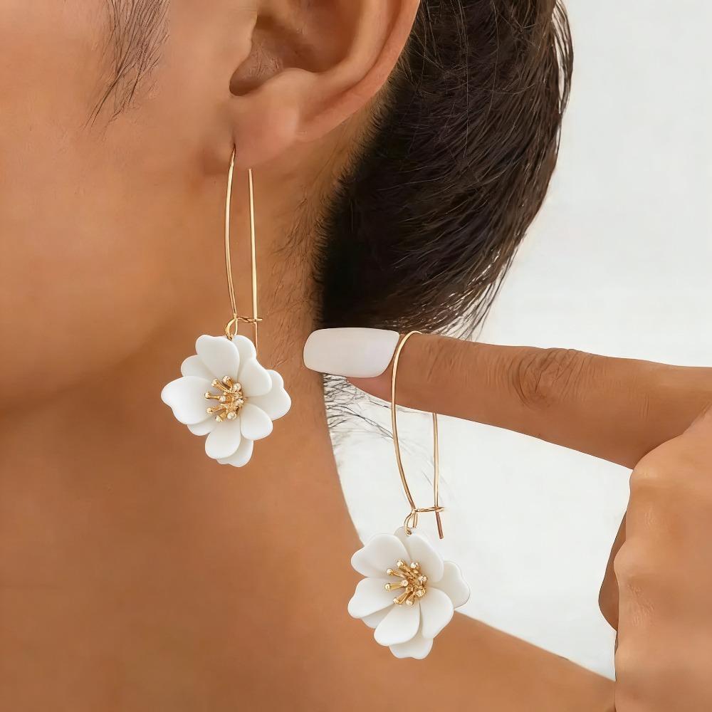 Flower Drop For Women Korean Sweet Long Petal Temperament Earrings Jewelry Accessories