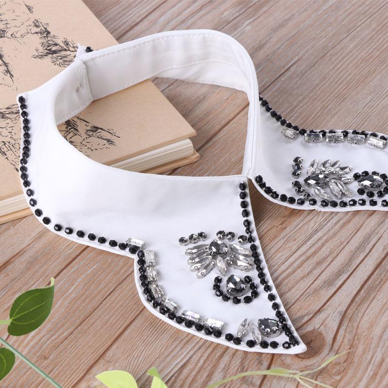 White Fake Collar Women Elegant Diamond Detachable Collars for Women False Shawl Shoulder Wrap Lapel False Collars Woman Tie