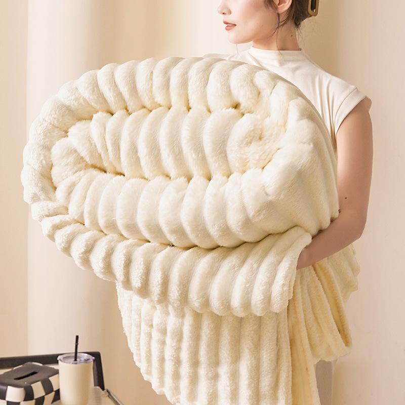 2026 New Milk Fleece Blanket Ribbed Design All Day Soft for Nap Sofa Cozy Comfort Essential