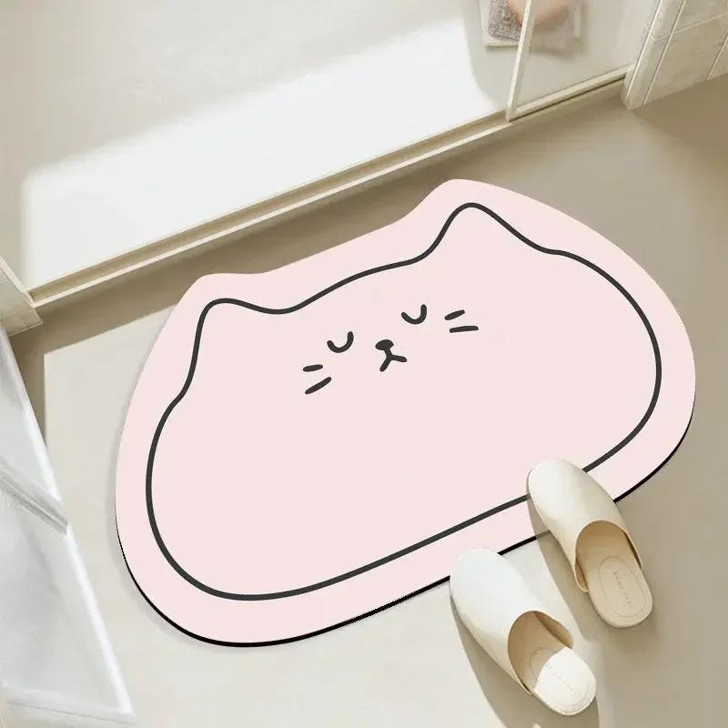 Creative Cartoon Cat Diatom Mat Soft Bathroom Mat Quick-drying Non-slip Super Absorbent Shower Floor Carpet Home Decoration
