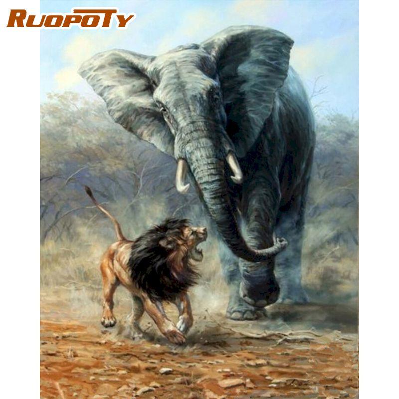 RUOPOTY Frameless Diy Painting By Numbers Animals Picture Wall Art Canvas Painting Acrylic Paint For Home Decoration