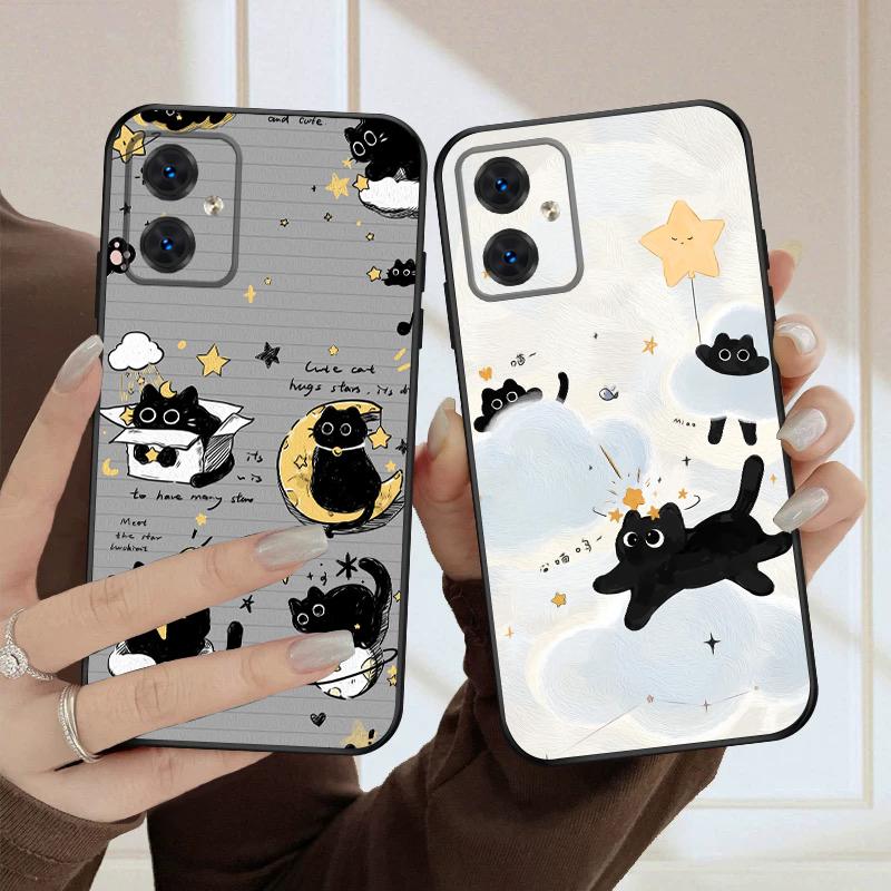 Cartoon Moon Cat For Motorola Moto G 04 G05 G14 15 24 34 35 54 55 75 84 85 Edge 40 50 Fusion 60 Fusion silicone soft phone case