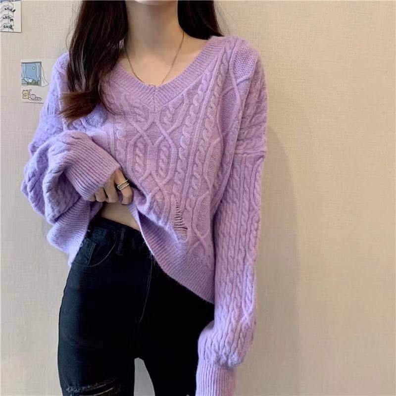 Twist sweater women's loose pullover autumn and winter wear casual versatile bottoming knitted sweater top women