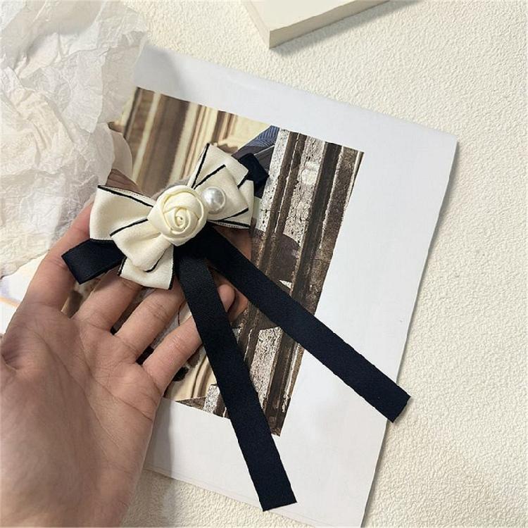 Womens Ribbon Bowtie Brooch Pin Student Uniform Pre Tied Necktie Clip Camellia Pearls Bowknot Corsage Shirt Jabot Collar