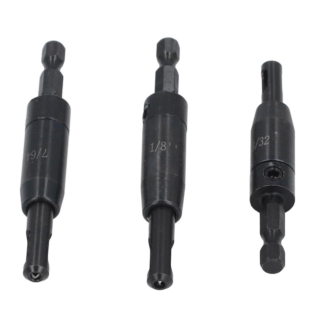 3Pcs Woodworking Hinge Drill Bit Set HSS 1 4in Hex Shank Positioning Drilling Drill Bit Set 1 8in 7 64in 3 32in
