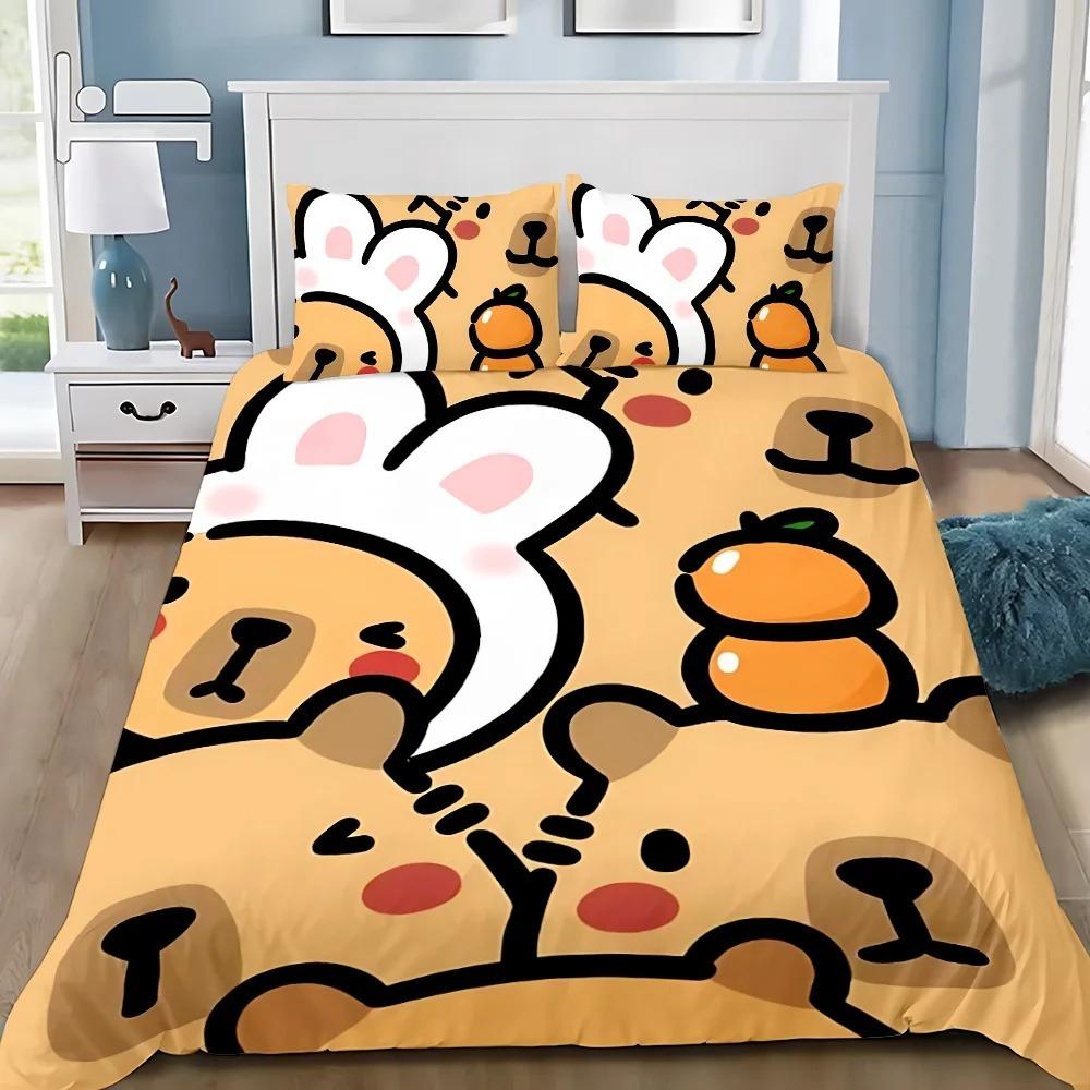 Милый мультяшный принт капибары Постельное белье Пододеяльник 1 Пододеяльник 2 Наволочки Постельное белье для взрослых и детей Роскошные подарки 90x200cm