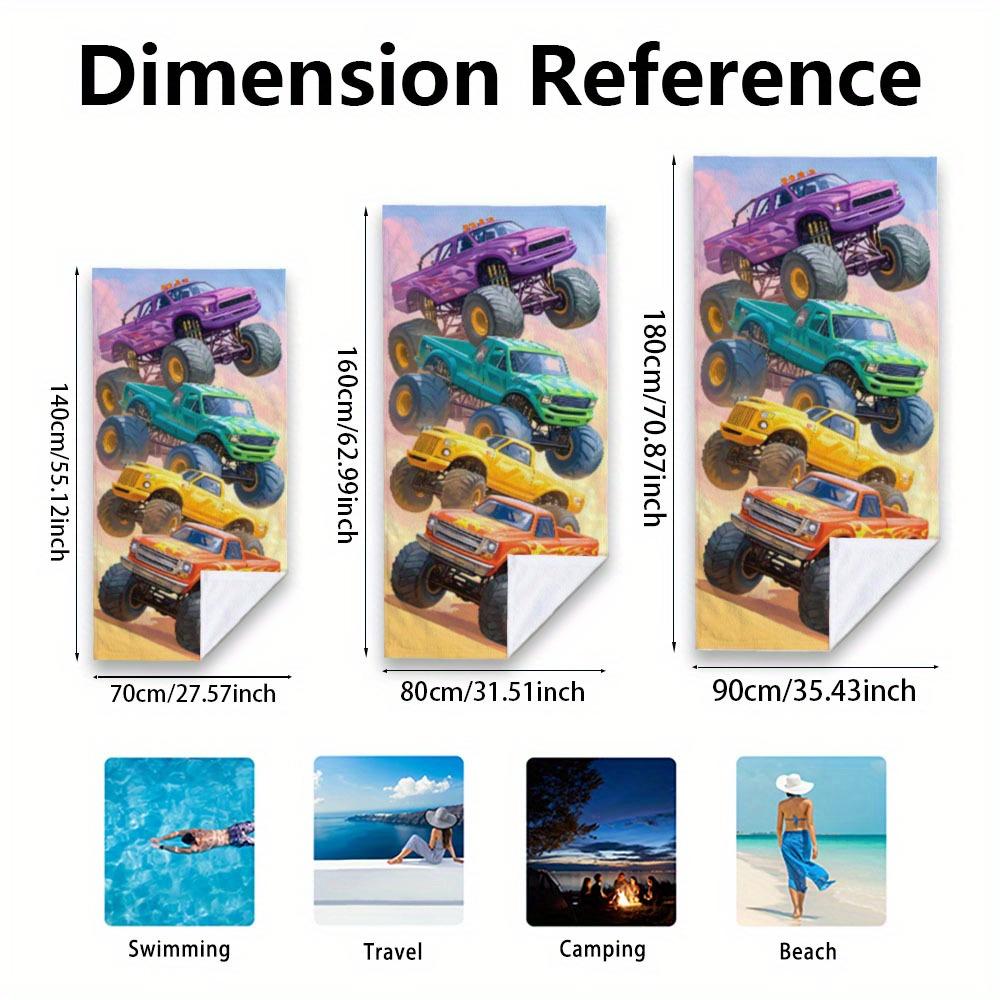 1Pc Monster Truck Beach Towel Colorful Racing Car Print Off Road Design Quick Dry Soft Microfiber Bath Towel For Boys Kids