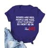 Roses Are Red Women's Loose Round Neck T-Shirt - Short Sleeve, Simple Design, 2021