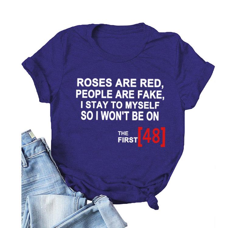 Roses Are Red Women's Loose Round Neck T-Shirt - Short Sleeve, Simple Design, 2021