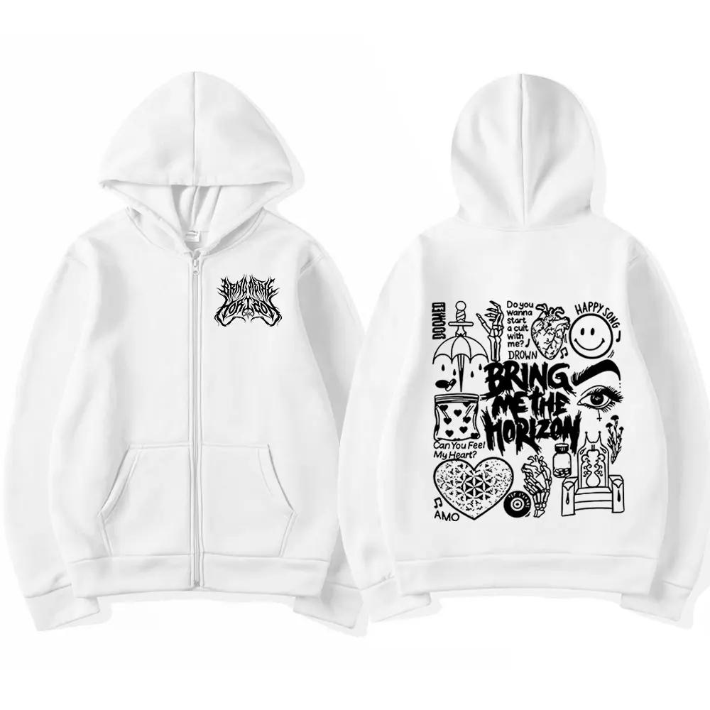 TheHorizon Zipper Hoodies Heavy Metal Rock Band Oversized Zip Up Sweatshirts Men Women Casual Harajuku Jacket Coats