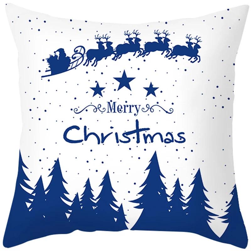 Home Decoration Christmas Blue Printing Poly Poems Pillow Set Nordic Modern New Year Cushion Funda De Almohada