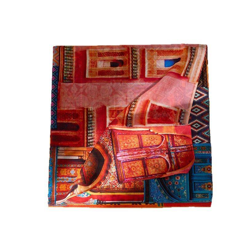 New Moroccan Literary and Retro Printing 61 ** 61cm Square Scarf Mulberry Silk Cotton Blended High-end Silk Scarf