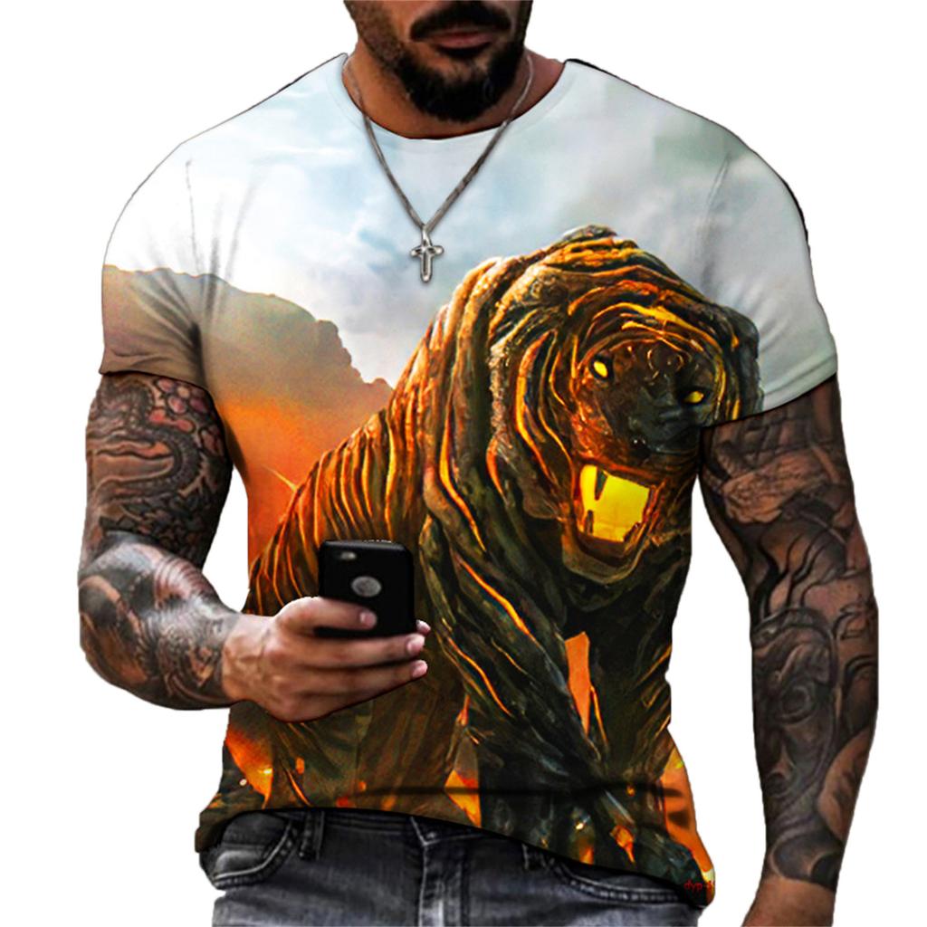 Short Sleeve Summer Tiger Top Men Round Collar Outfit Animal 3d Print T Shirts Mens Casual Animal Sportwear T Shirt Male