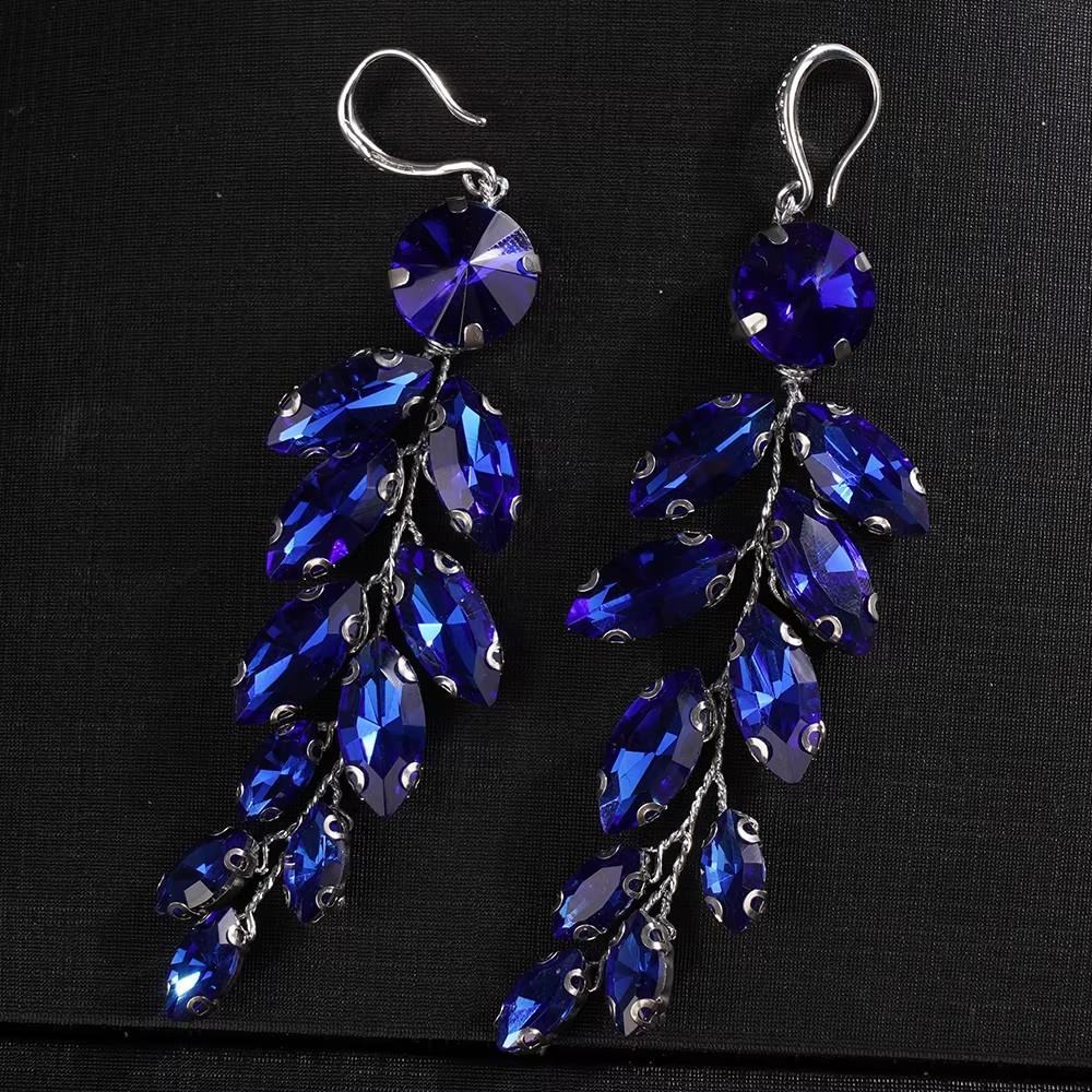 

Blue Rhinestone Purple Earring for Wedding Accessories Women Handmade Bridal Bride Gold Jewelry Trendy Girls Party Oranments Yes синий
