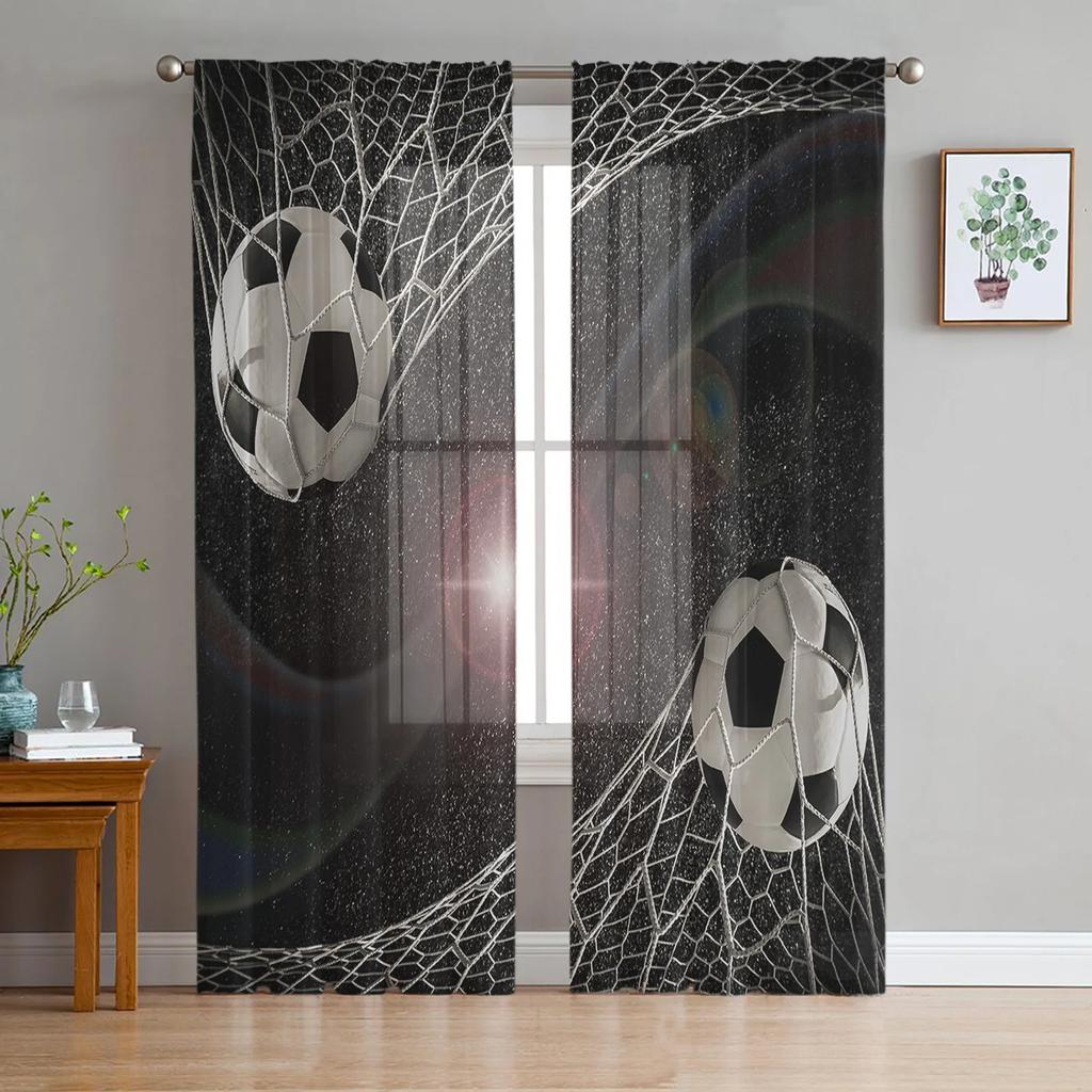Fargerik fotballmaling Kunst Fotball Tyll Rene gardiner til stuedekor Vindugardin til soverom Voile Organza-gardiner