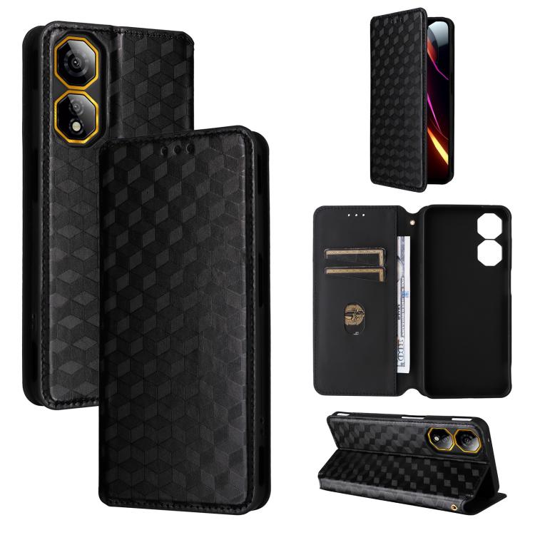 Cubic Grid Texture Flip Leather Phone Case