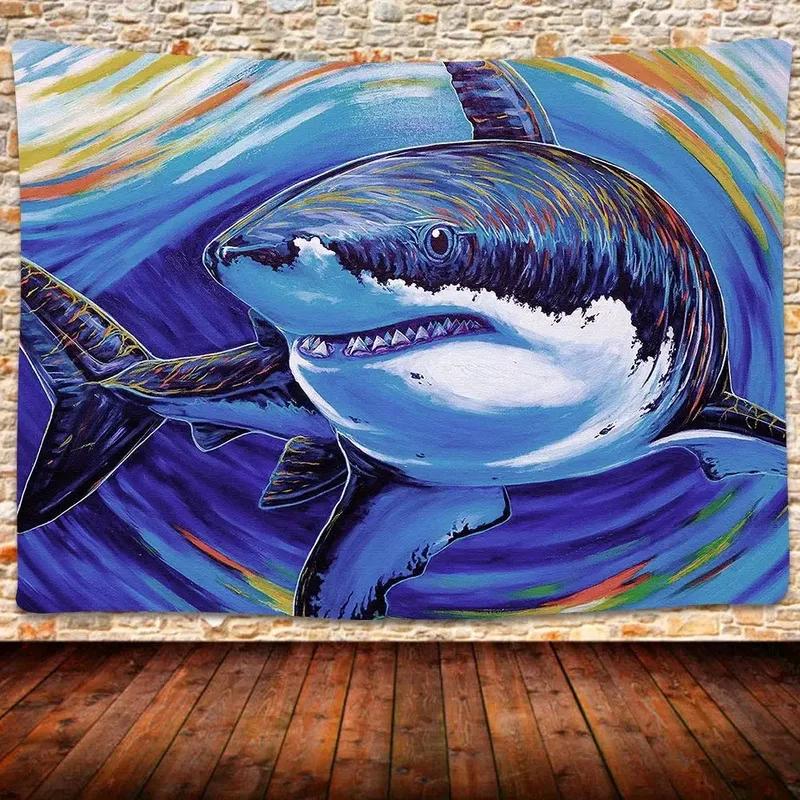 Tapestry ze wzorem rekina oceanicznego Tapestry do biura i salonu Tapestry do dekoracji ścian domu