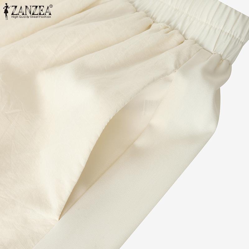 ZANZEA Pantaloni Cropped Largi de Vacanță Casual pentru Femei, cu Talie Elastică, Largi