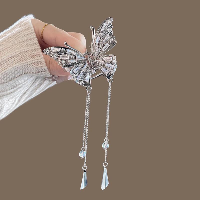 1 Pcs Fashion Sweet Cool Butterfly Wind Chime Transparent Pearl Tassel Hair Claws For Women Girls Party Hair Accessories