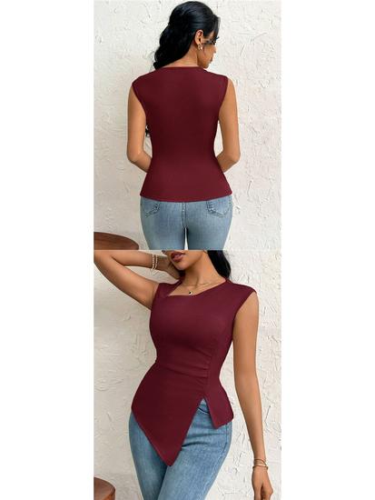 Women's Elegant Asymmetrical Neck Slim Fit T-shirt - Spring/Summer Pure Color Top
